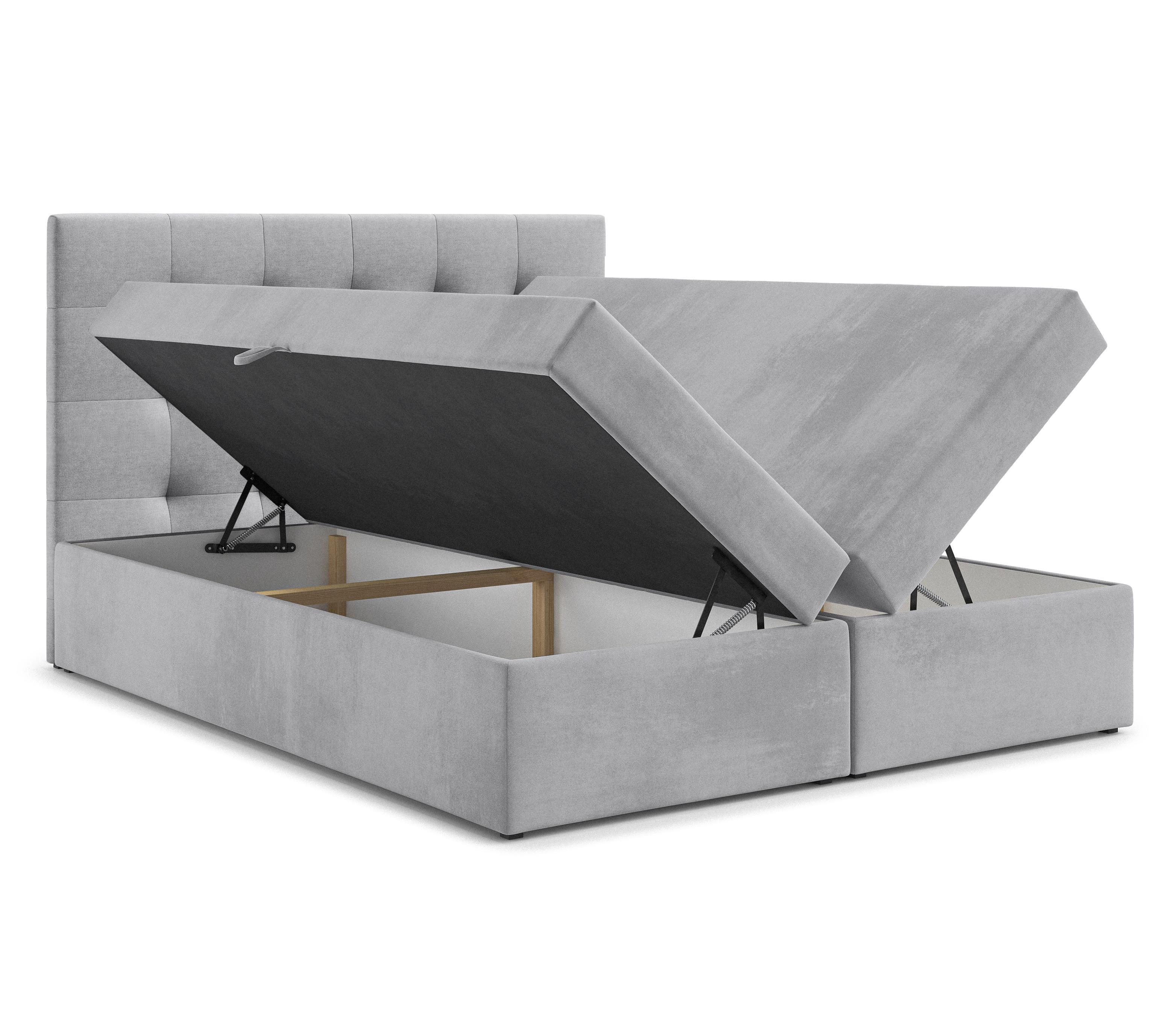 BOXBETT GALATA 180x200 cm mit Bettkasten und Matratze - Grau + TOPPER Textil AX Living Möbel > Betten > Boxspringbetten Grau