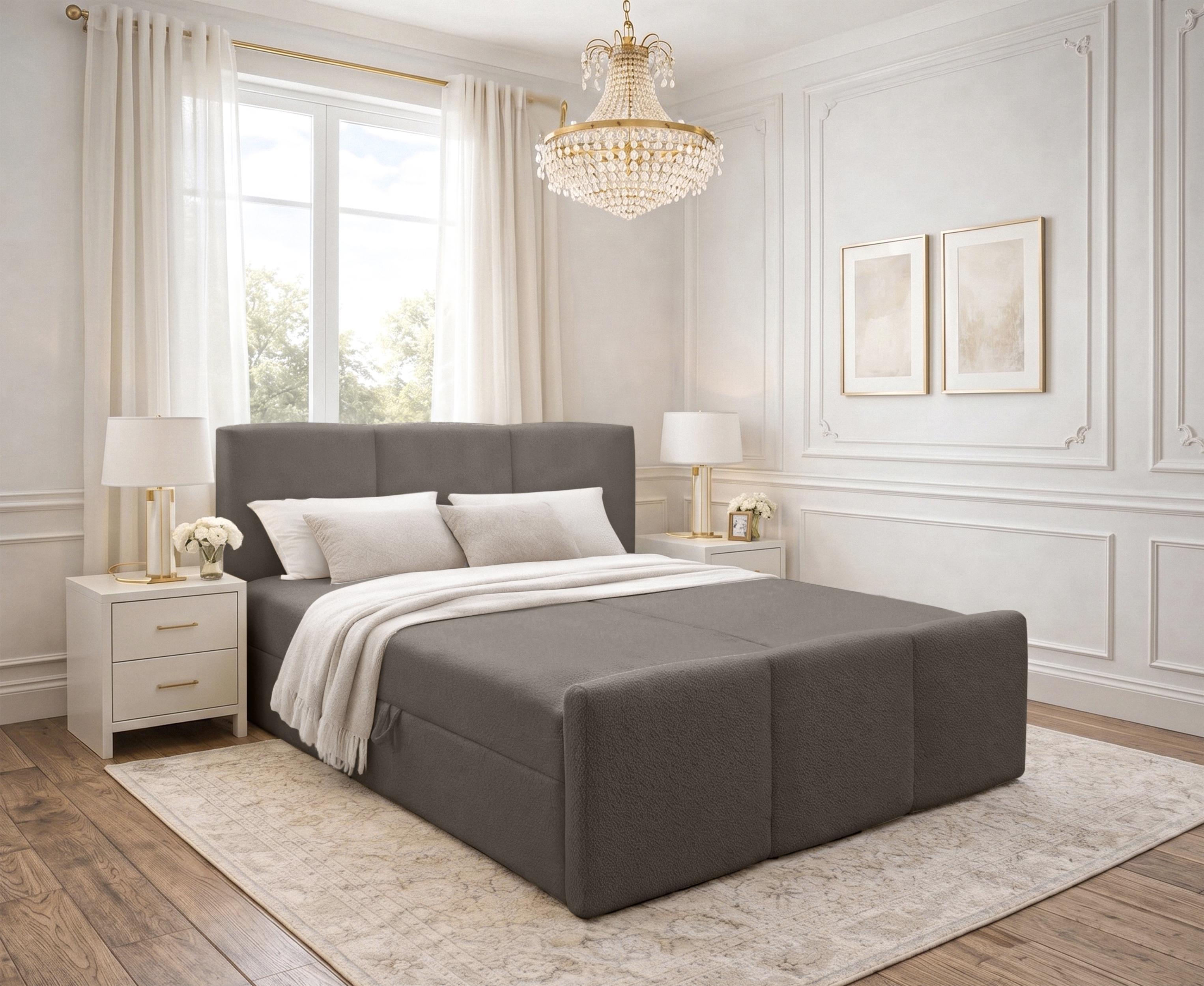 BOXBETT ANKARRA 140x200 cm mit Bettkasten und Matratze - Braun + TOPPER Textil AX Living Möbel > Betten > Boxspringbetten Braun