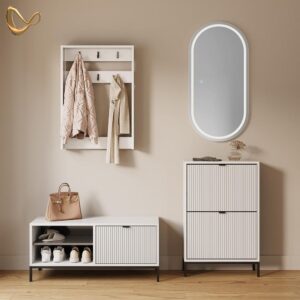 wohnli-moebel-suche-800001721605-1 SCHUHSCHRANK Aterno Weiß 100 x 45 cm mit Klapptür Holzwerkstoff Livinity® Garderoben > Garderobenbänke Weiß