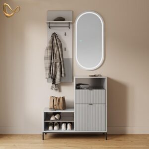 SCHUHSCHRANK Aterno Grau 100 x 98.5 cm mit Tür und Schublade Holzwerkstoff Livinity® Garderoben > Garderobenbänke Grau