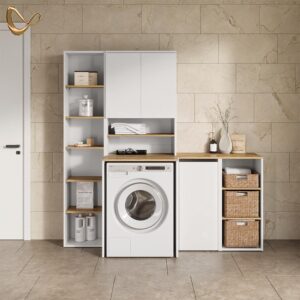 wohnli-moebel-suche-800001721883-1 BADSCHRANK Paolina Weiß/Artisan 40.2 x 88.2 cm mit Wäschkorb Holzwerkstoff Livinity® Möbel > Schränke > Badezimmerschränke Weiß