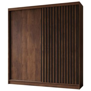 wohnli-moebel-suche-800001725477 Wohnli Möbelsuche - SCHWEBETÜRENSCHRANK Helios II mit Schubladen und Lamellen 200/216/61 Walnuss+Schwarz