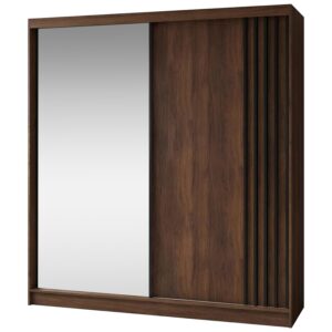 Wohnli Möbelsuche - SCHWEBETÜRENSCHRANK Nela II mit Schubladen und Spiegel 200/216/61 Walnuss+Schwarz