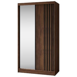 Wohnli Möbelsuche - SCHWEBETÜRENSCHRANK Nela II mit Schubladen und Spiegel 120/216/61 Walnuss+Schwarz
