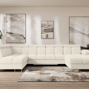 wohnli-moebel-suche-800001727659-1 WOHNLANDSCHAFT mit Schlaffunktion und Bettkasten Ottomane Links COMA U 345x203x79 Creme Velours Textil ALTDECOR Möbel > Sofas & Couches > Wohnlandschaften > Wohnlandschaften U-Form Weiß