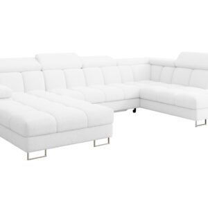 wohnli-moebel-suche-800001727660 Wohnli Möbelsuche - WOHNLANDSCHAFT mit Schlaffunktion und Bettkasten Ottomane RECHTS COMA U 345x203x79 Weiß Bouclé