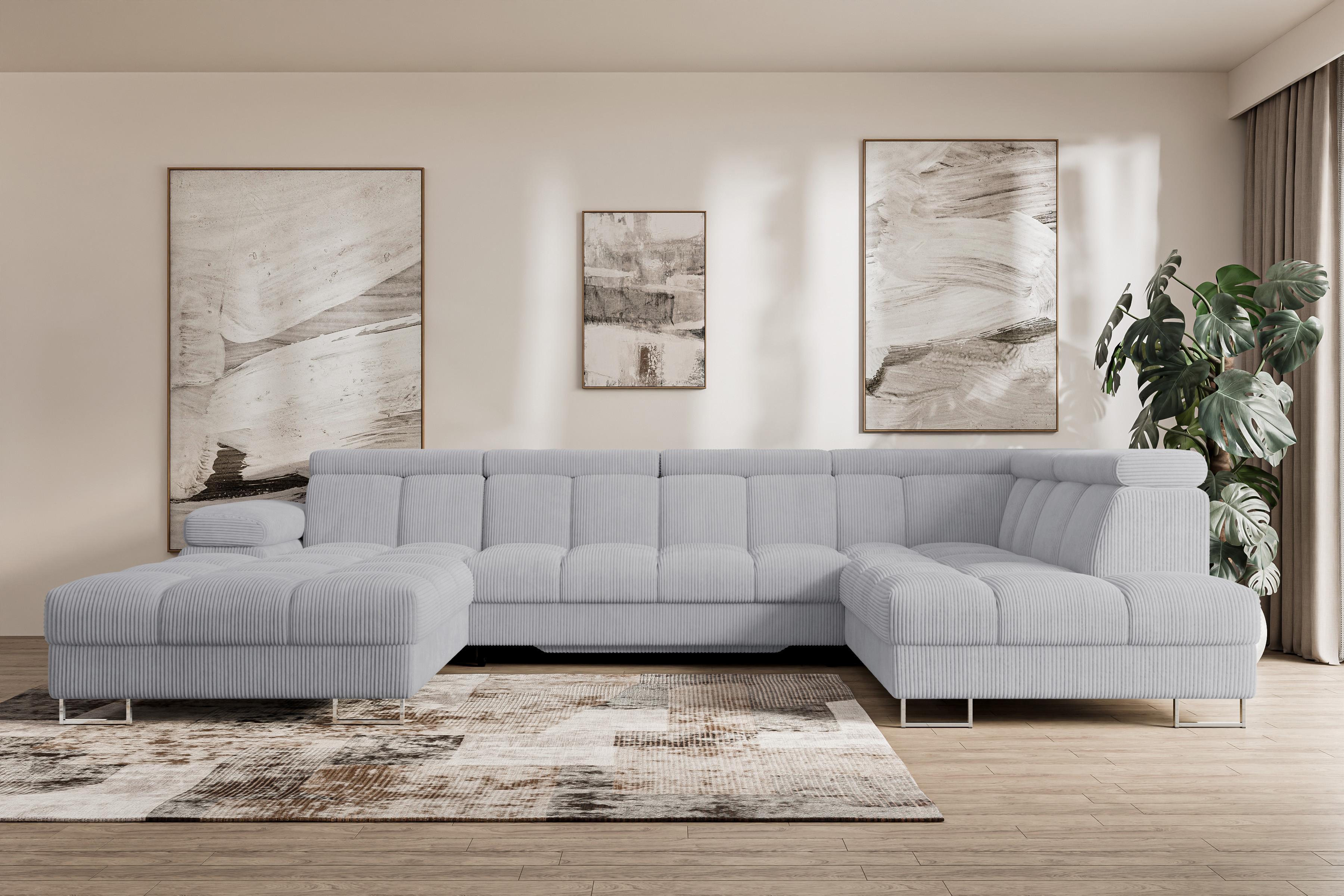 wohnli-moebel-suche-800001727671-1 WOHNLANDSCHAFT mit Schlaffunktion und Bettkasten Ottomane RECHTS COMA U 345x203x79 Grau Cord Textil ALTDECOR Möbel > Sofas & Couches > Wohnlandschaften > Wohnlandschaften U-Form Anthrazit