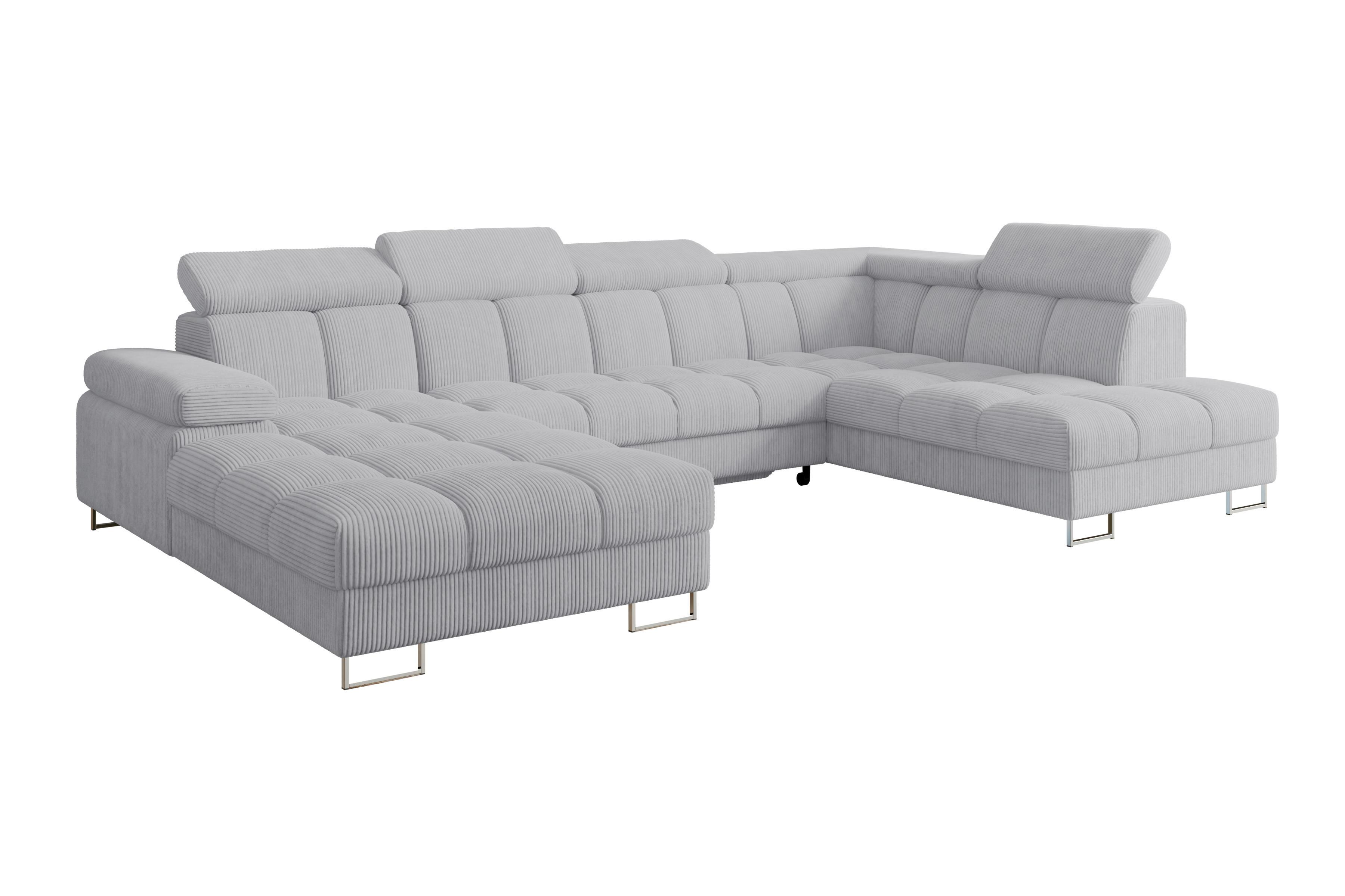 wohnli-moebel-suche-800001727671 Wohnli Möbelsuche - WOHNLANDSCHAFT mit Schlaffunktion und Bettkasten Ottomane RECHTS COMA U 345x203x79 Grau Cord