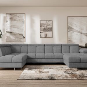 WOHNLANDSCHAFT mit Schlaffunktion und Bettkasten Ottomane Links COMA U 345x203x79 Grau Velours Textil ALTDECOR Möbel > Sofas & Couches > Wohnlandschaften > Wohnlandschaften U-Form Grau