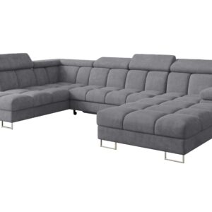 wohnli-moebel-suche-800001727688 Wohnli Möbelsuche - WOHNLANDSCHAFT mit Schlaffunktion und Bettkasten Ottomane Links COMA U 345x203x79 Grau Velours