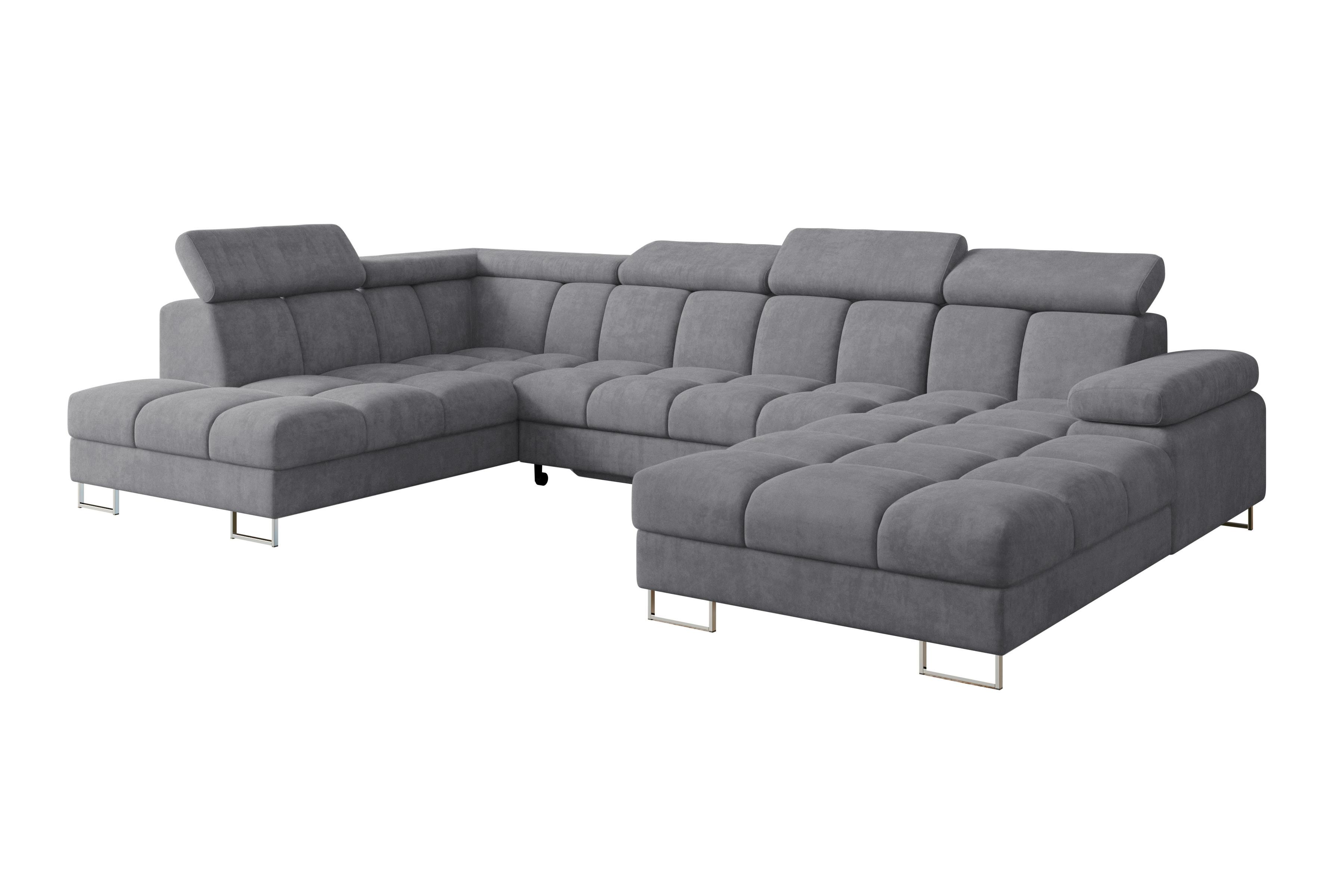 Wohnli Möbelsuche - WOHNLANDSCHAFT mit Schlaffunktion und Bettkasten Ottomane Links COMA U 345x203x79 Grau Velours