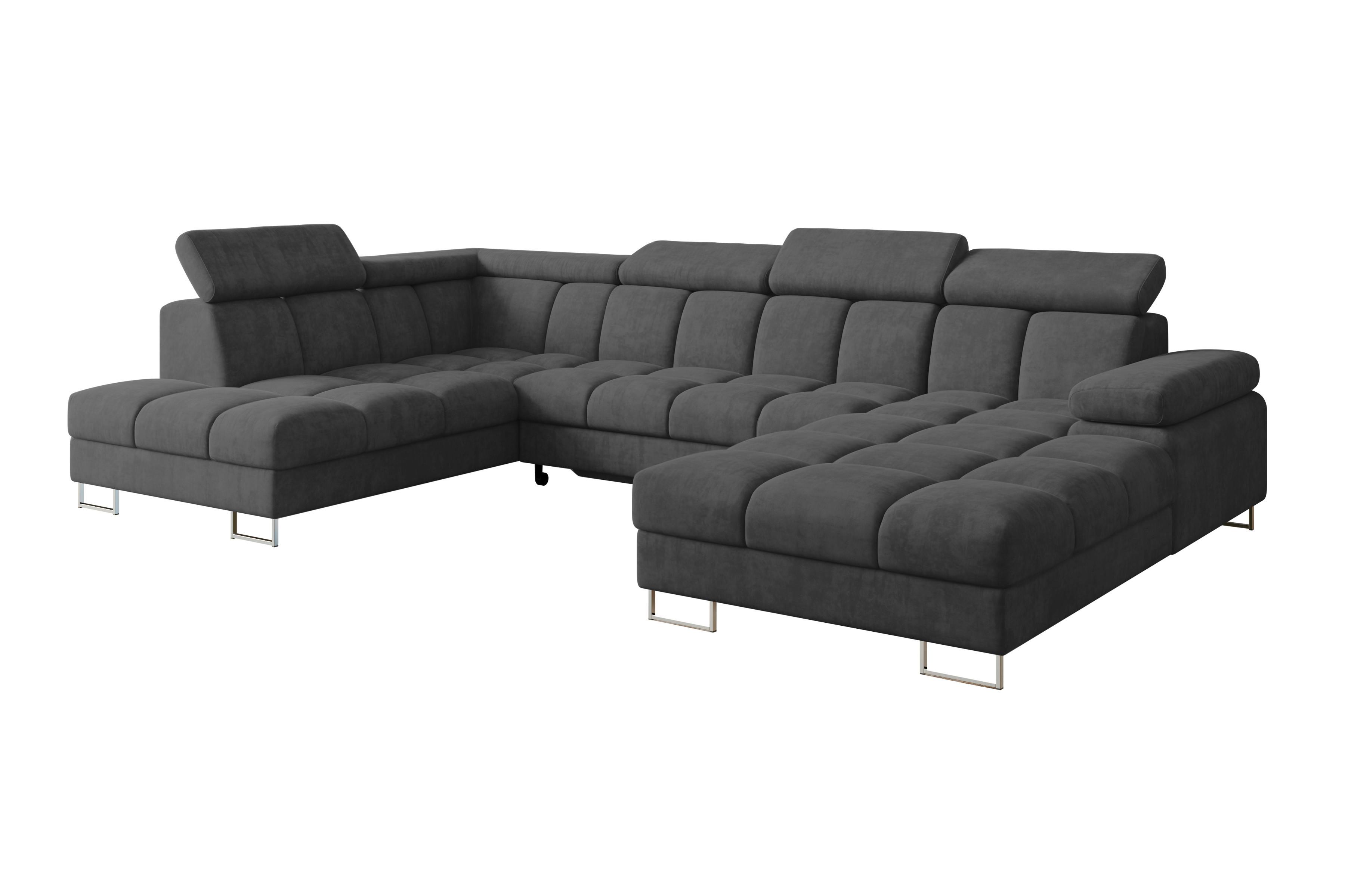 wohnli-moebel-suche-800001727692 Wohnli Möbelsuche - WOHNLANDSCHAFT mit Schlaffunktion und Bettkasten Ottomane Links COMA U 345x203x79 Dunkelgrau Velours