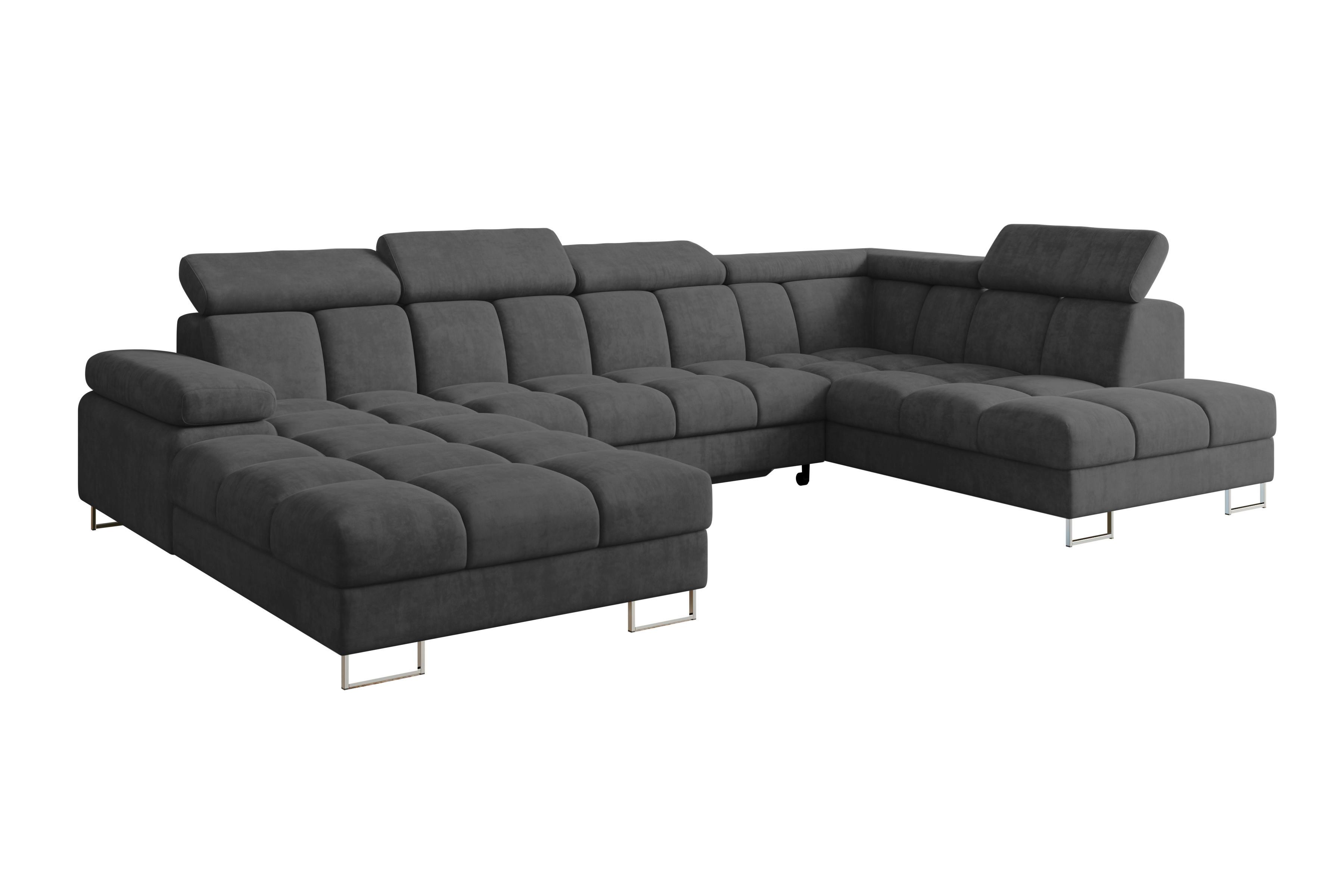 wohnli-moebel-suche-800001727700 Wohnli Möbelsuche - WOHNLANDSCHAFT mit Schlaffunktion und Bettkasten Ottomane RECHTS COMA U 345x203x79 Dunkelgrau Velours