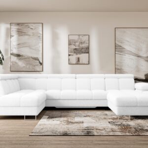 wohnli-moebel-suche-800001727712-1 WOHNLANDSCHAFT mit Schlaffunktion und Bettkasten Ottomane Links COMA U 345x203x79 Weiß Bouclé Textil ALTDECOR Möbel > Sofas & Couches > Wohnlandschaften > Wohnlandschaften U-Form Weiß