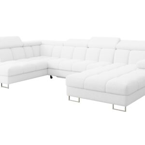 wohnli-moebel-suche-800001727712 Wohnli Möbelsuche - WOHNLANDSCHAFT mit Schlaffunktion und Bettkasten Ottomane Links COMA U 345x203x79 Weiß Bouclé