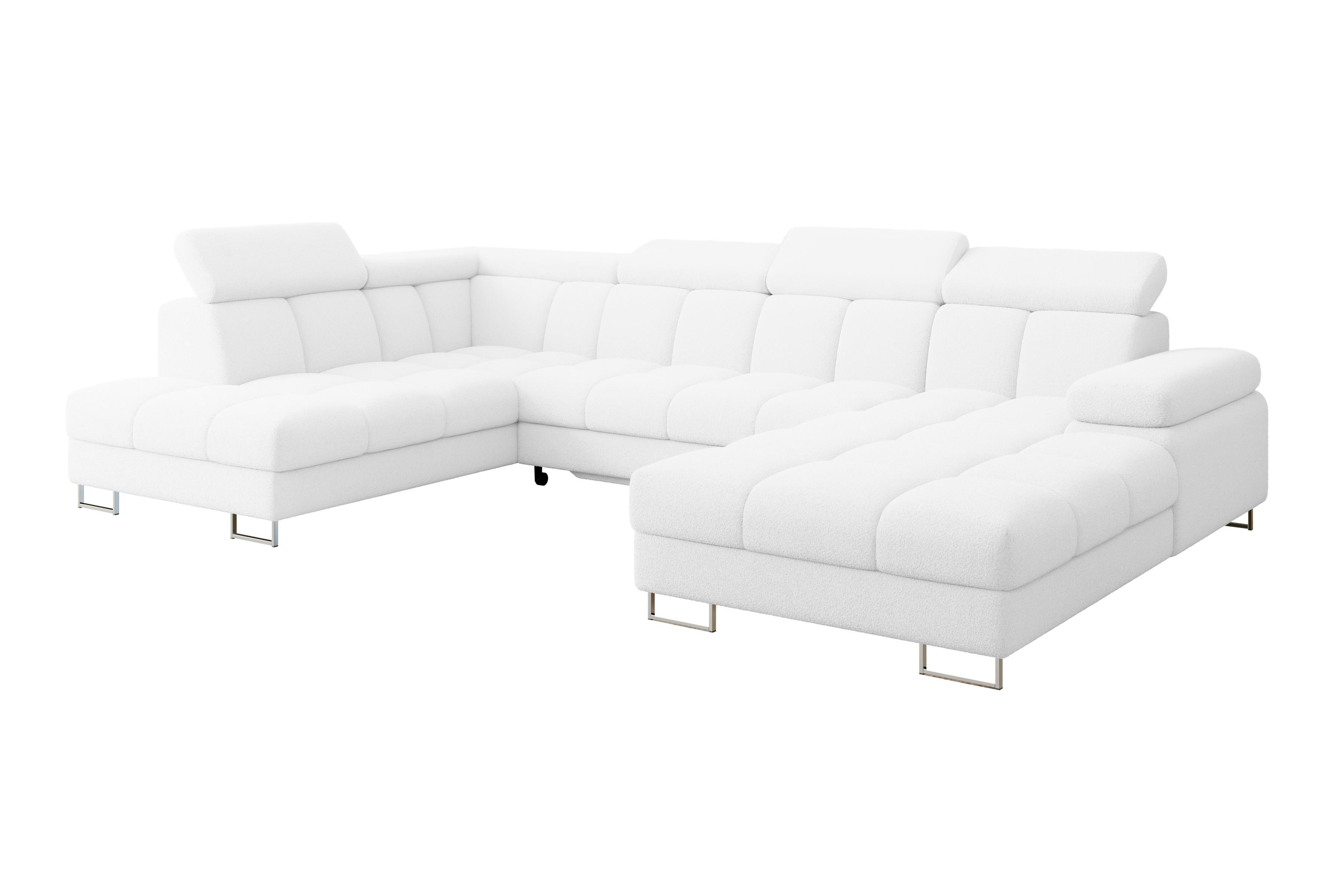 wohnli-moebel-suche-800001727712 Wohnli Möbelsuche - WOHNLANDSCHAFT mit Schlaffunktion und Bettkasten Ottomane Links COMA U 345x203x79 Weiß Bouclé