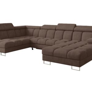 Wohnli Möbelsuche - WOHNLANDSCHAFT mit Schlaffunktion und Bettkasten Ottomane Links COMA U 345x203x79 Braun Velours