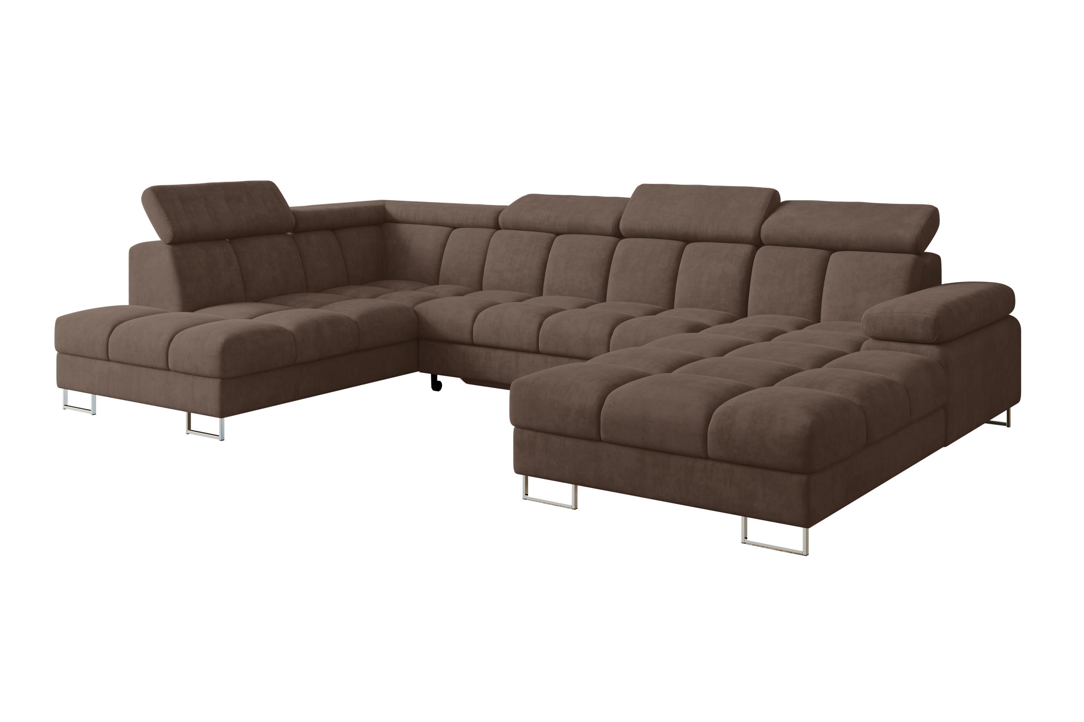 wohnli-moebel-suche-800001727713 Wohnli Möbelsuche - WOHNLANDSCHAFT mit Schlaffunktion und Bettkasten Ottomane Links COMA U 345x203x79 Braun Velours