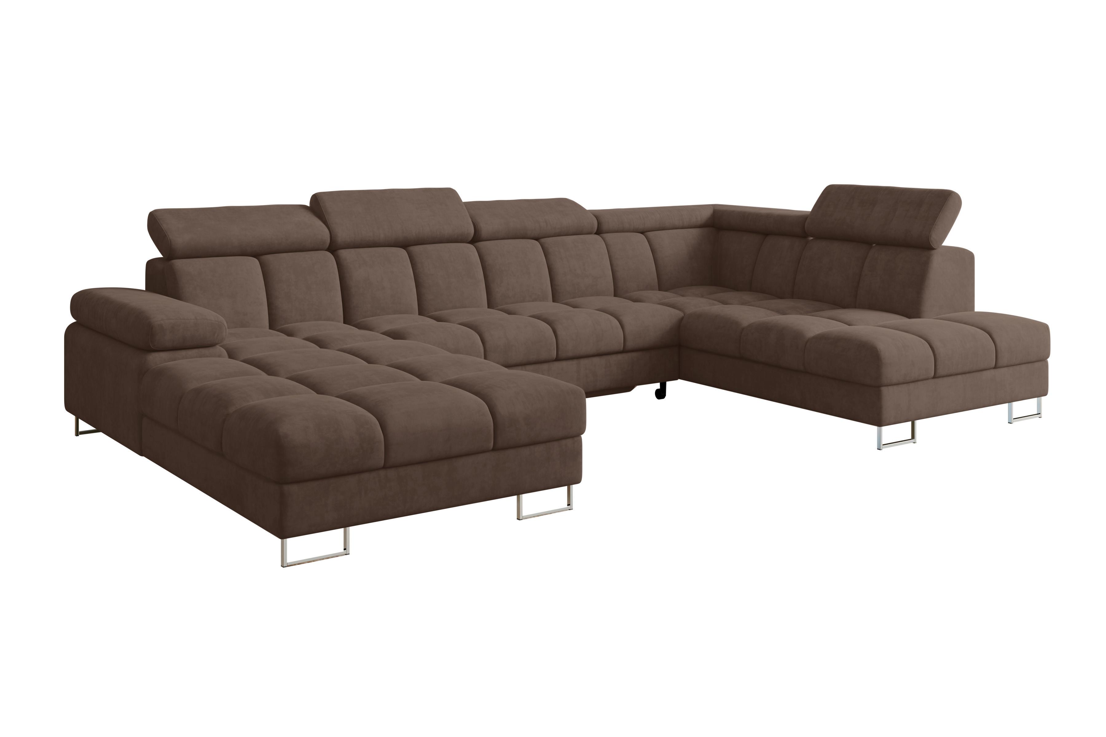 wohnli-moebel-suche-800001727717 Wohnli Möbelsuche - WOHNLANDSCHAFT mit Schlaffunktion und Bettkasten Ottomane RECHTS COMA U 345x203x79 Braun Velours