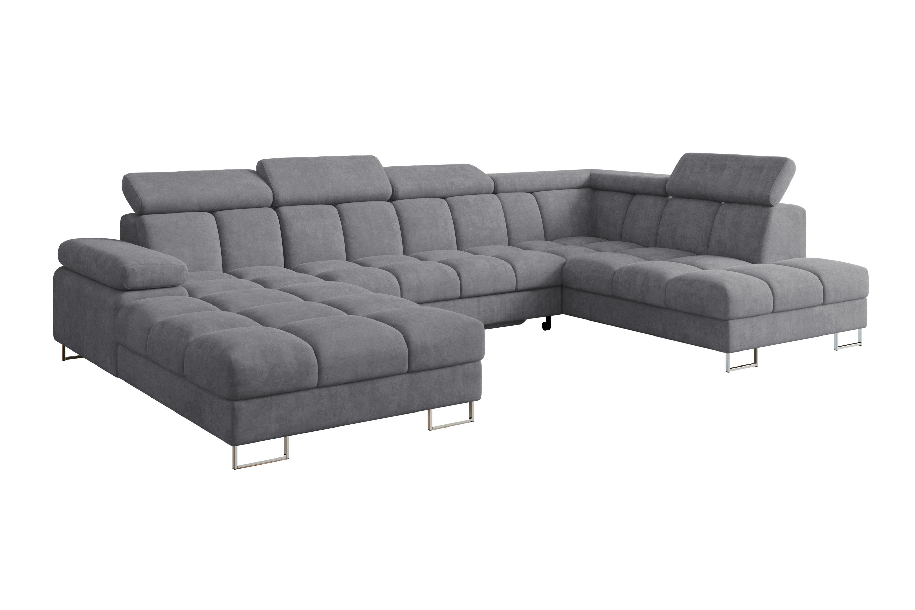 wohnli-moebel-suche-800001727718 Wohnli Möbelsuche - WOHNLANDSCHAFT mit Schlaffunktion und Bettkasten Ottomane RECHTS COMA U 345x203x79 Grau Velours
