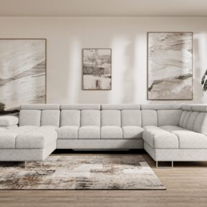 wohnli-moebel-suche-800001727727-1 WOHNLANDSCHAFT mit Schlaffunktion und Bettkasten Ottomane RECHTS COMA U 345x203x79 Hellgrau Velours Textil ALTDECOR Möbel > Sofas & Couches > Wohnlandschaften > Wohnlandschaften U-Form Grau
