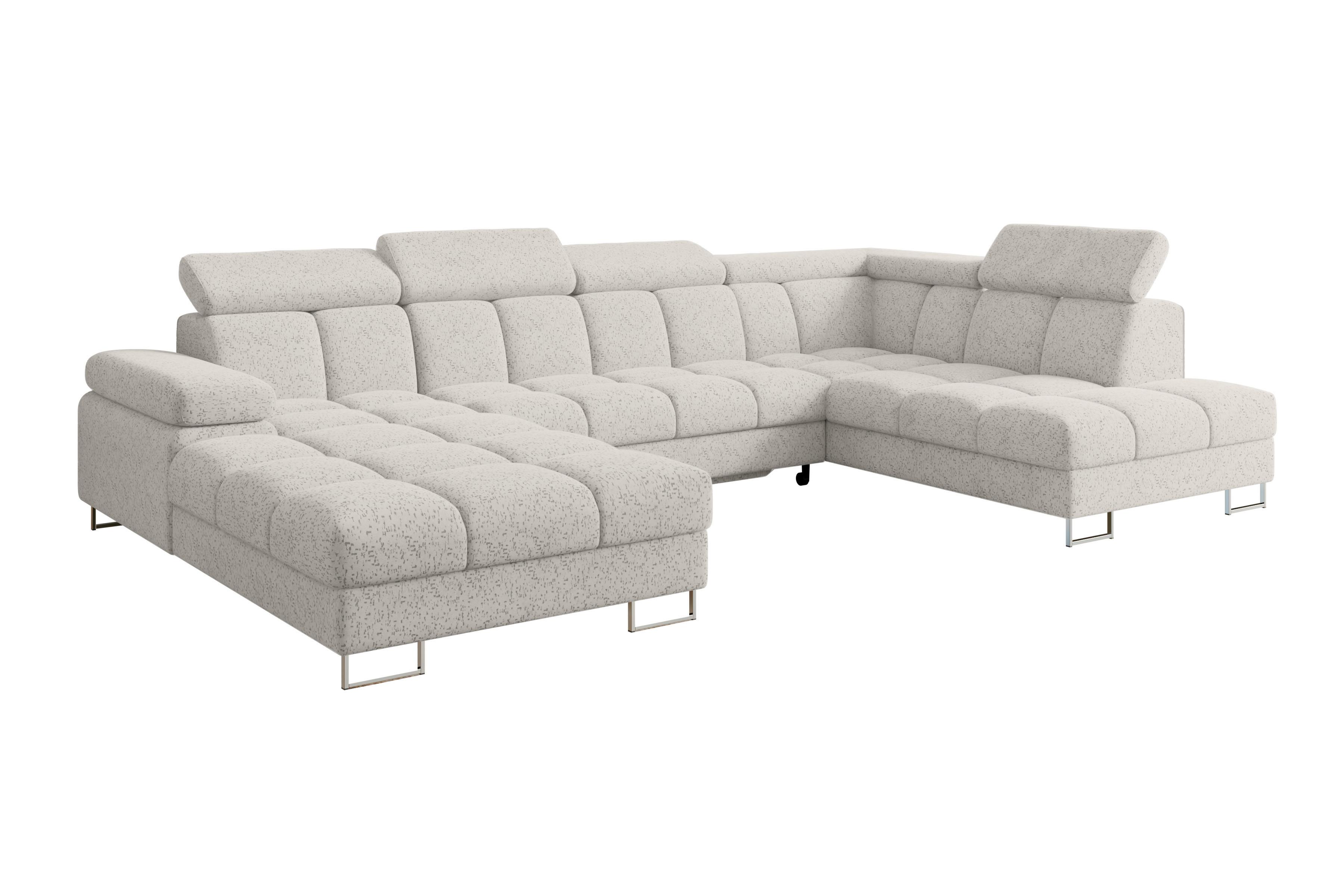 wohnli-moebel-suche-800001727727 Wohnli Möbelsuche - WOHNLANDSCHAFT mit Schlaffunktion und Bettkasten Ottomane RECHTS COMA U 345x203x79 Hellgrau Velours