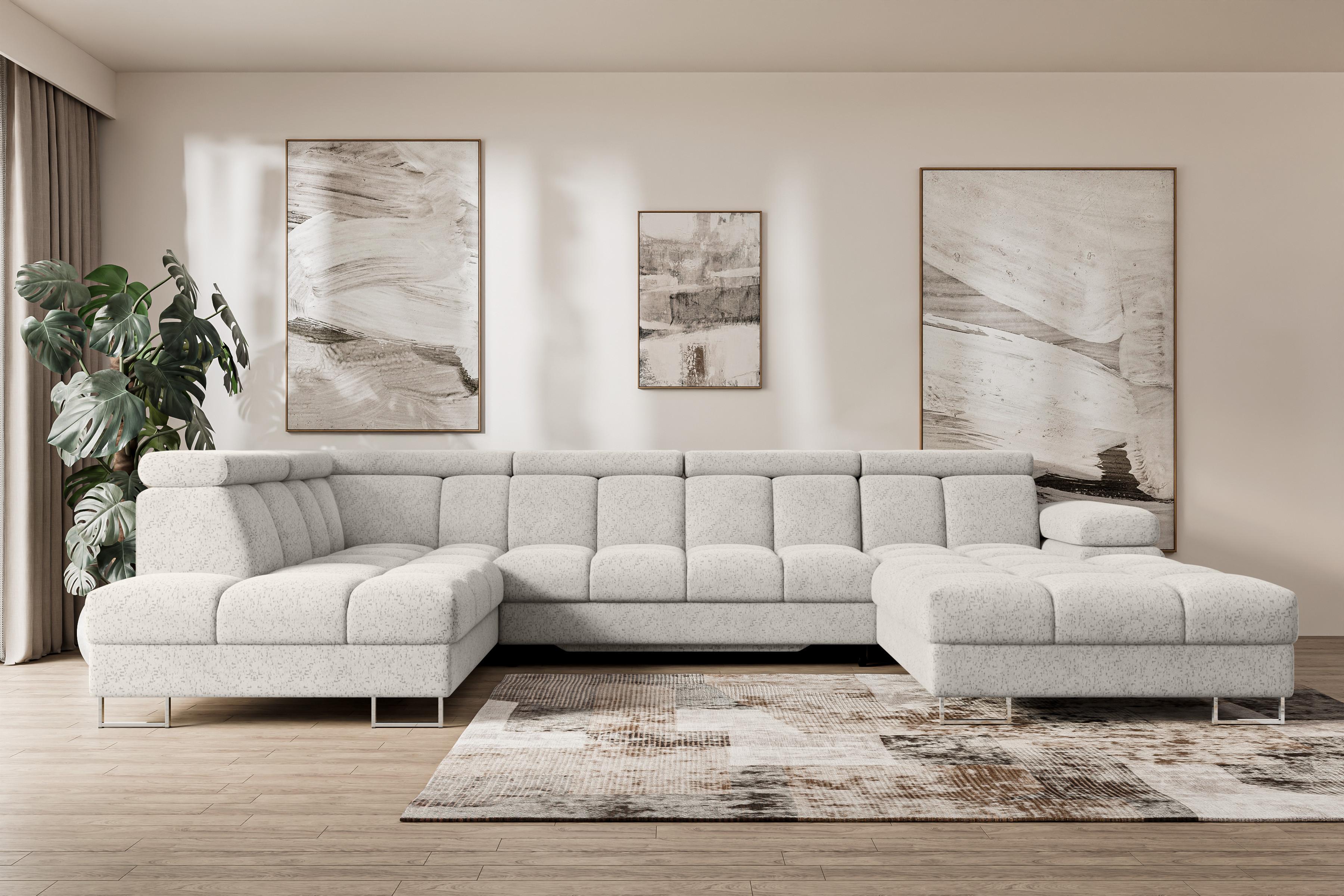 WOHNLANDSCHAFT mit Schlaffunktion und Bettkasten Ottomane Links COMA U 345x203x79 Hellgrau Velours Textil ALTDECOR Möbel > Sofas & Couches > Wohnlandschaften > Wohnlandschaften U-Form Grau