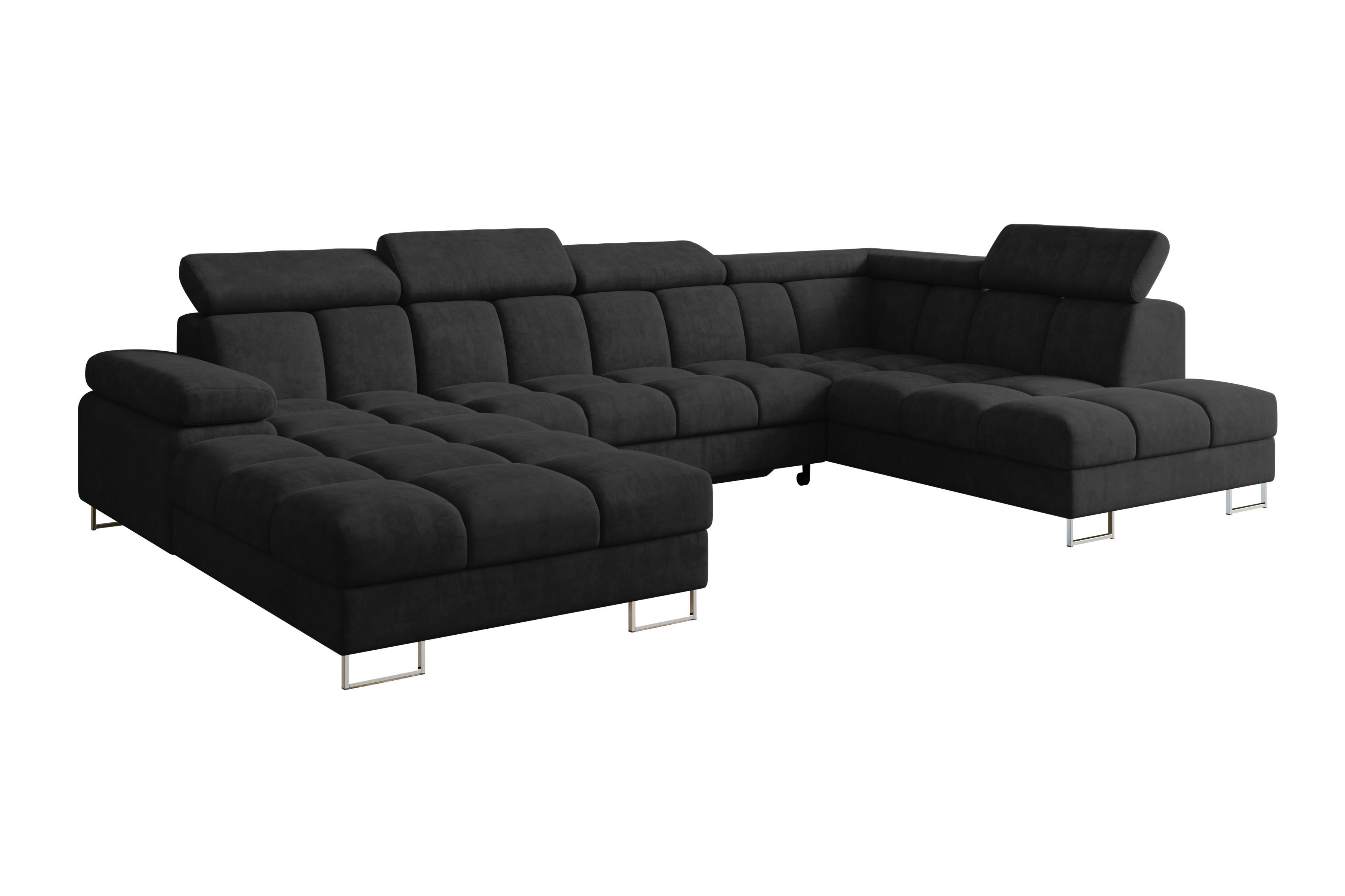 wohnli-moebel-suche-800001727729 Wohnli Möbelsuche - WOHNLANDSCHAFT mit Schlaffunktion und Bettkasten Ottomane RECHTS COMA U 345x203x79 Schwarz Velours