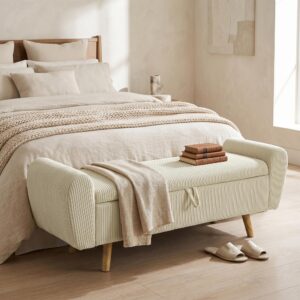 wohnli-moebel-suche-800001727734-1 TRUHENBANK Polyester Gummibaumholz Beige Textil HOMCOM Möbel > Bänke > Sitzbänke Beige