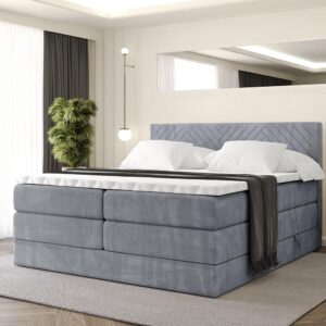 BOXSPRINGBETT mit Matratze H3|H4 und Lattenrost - VEXA KING-140x200 - Grau Casablanca Holzwerkstoff ALTDECOR Möbel > Betten > Boxspringbetten Grau