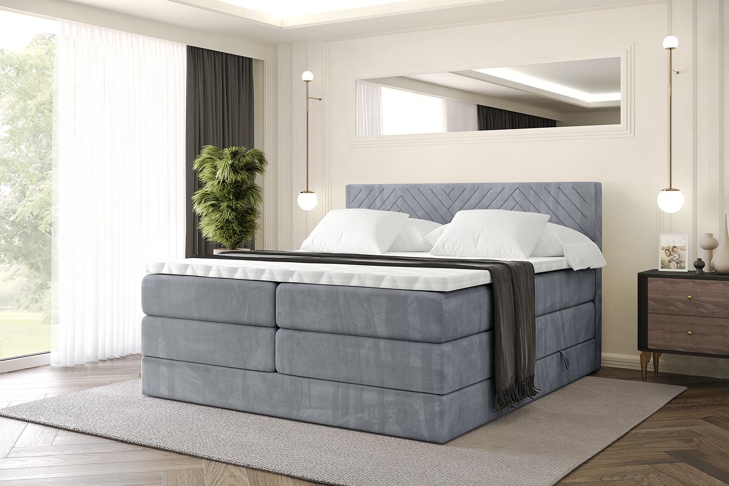 BOXSPRINGBETT mit Matratze H3|H4 und Lattenrost - VEXA KING-140x200 - Grau Casablanca Holzwerkstoff ALTDECOR Möbel > Betten > Boxspringbetten Grau