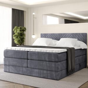 wohnli-moebel-suche-800001729644-1 BOXSPRINGBETT mit Matratze H3|H4 und Lattenrost - VEXA KING-120x200 - Dunkelgrau Casablanca Holzwerkstoff ALTDECOR Möbel > Betten > Boxspringbetten Grau