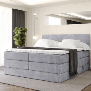 wohnli-moebel-suche-800001729677-1 BOXSPRINGBETT mit Matratze H3|H4 und Lattenrost - VEXA KING-140x200 - Grau Monolith Holzwerkstoff ALTDECOR Möbel > Betten > Boxspringbetten Grau