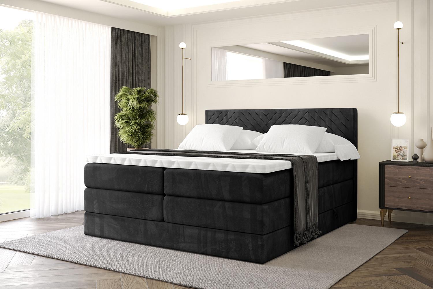 BOXSPRINGBETT mit Matratze H3|H4 und Lattenrost - VEXA KING-140x200 - Schwarz Casablanca Holzwerkstoff ALTDECOR Möbel > Betten > Boxspringbetten Schwarz