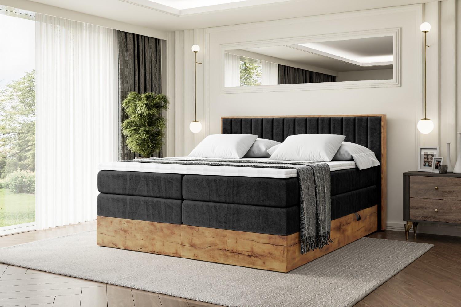 BOXSPRINGBETT mit Matratze H3|H4 und Lattenrost - LOLLI4 KING-160x200 - Schwarz Casablanca Holzwerkstoff ALTDECOR Möbel > Betten > Boxspringbetten Schwarz