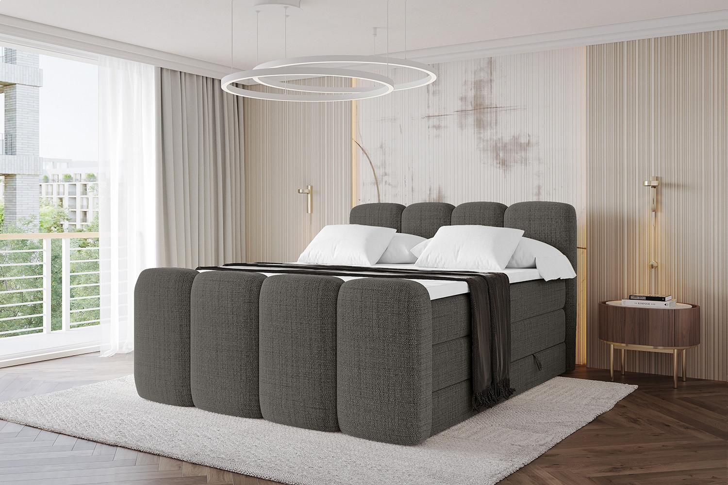 BOXBETT mit Matratze H3|H4 und Lattenrost - NINA-Z KING - 200x200 cm - Grau Holzwerkstoff  Möbel > Betten > Boxspringbetten Grau