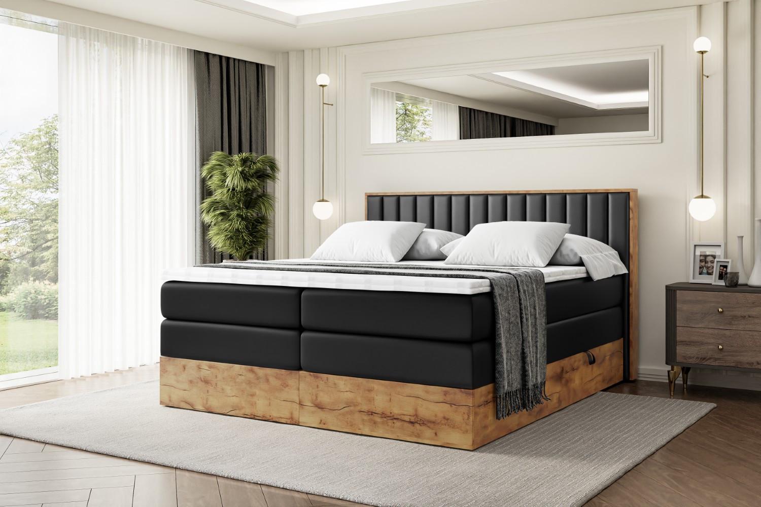 BOXSPRINGBETT mit Matratze H3|H4 und Lattenrost - LOLLI4 KING-140x200 - Schwarz Holzwerkstoff ALTDECOR Möbel > Betten > Boxspringbetten Schwarz