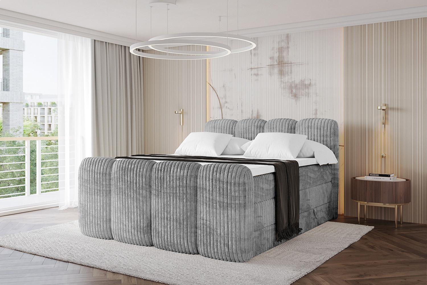 wohnli-moebel-suche-800001729918-1 BOXBETT mit Matratze H3|H4 und Lattenrost - NINA-Z KING - 180x200 cm - Hellgrau Holzwerkstoff Möbel > Betten > Boxspringbetten Grau