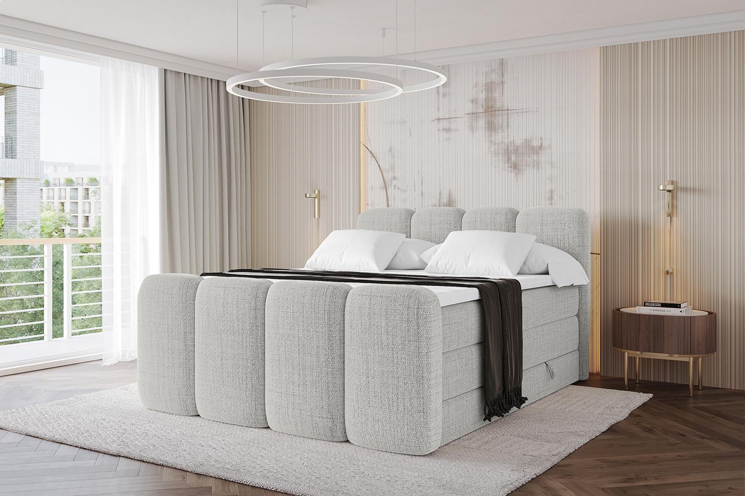wohnli-moebel-suche-800001729927-1 BOXBETT mit Matratze H3|H4 und Lattenrost - NINA-Z KING - 140x200 cm - Hellgrau Holzwerkstoff Möbel > Betten > Boxspringbetten Grau
