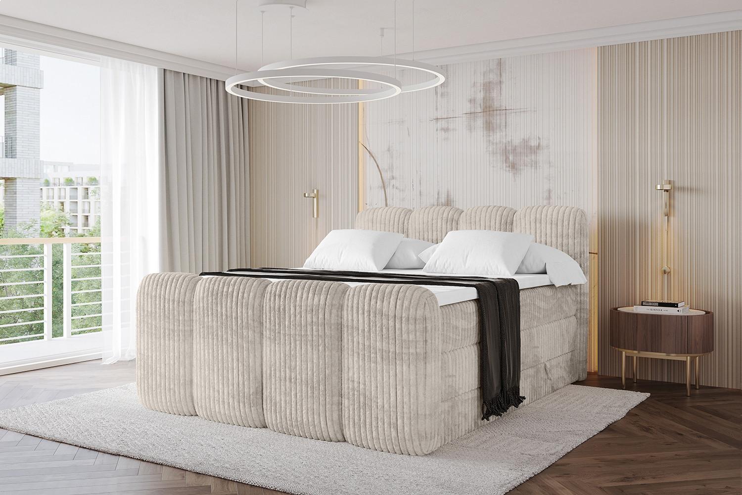 BOXBETT mit Matratze H3|H4 und Lattenrost - NINA-Z KING - 200x200 cm - Creme Holzwerkstoff  Möbel > Betten > Boxspringbetten Weiß