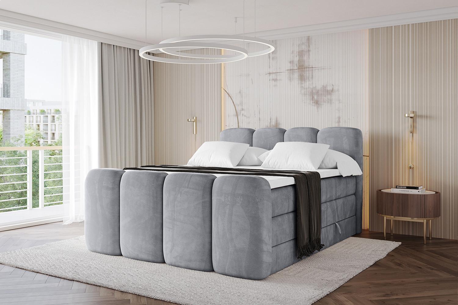 wohnli-moebel-suche-800001729952-1 BOXBETT mit Matratze H3|H4 und Lattenrost - NINA-Z KING - 160x200 cm - Hellgrau Holzwerkstoff Möbel > Betten > Boxspringbetten Grau