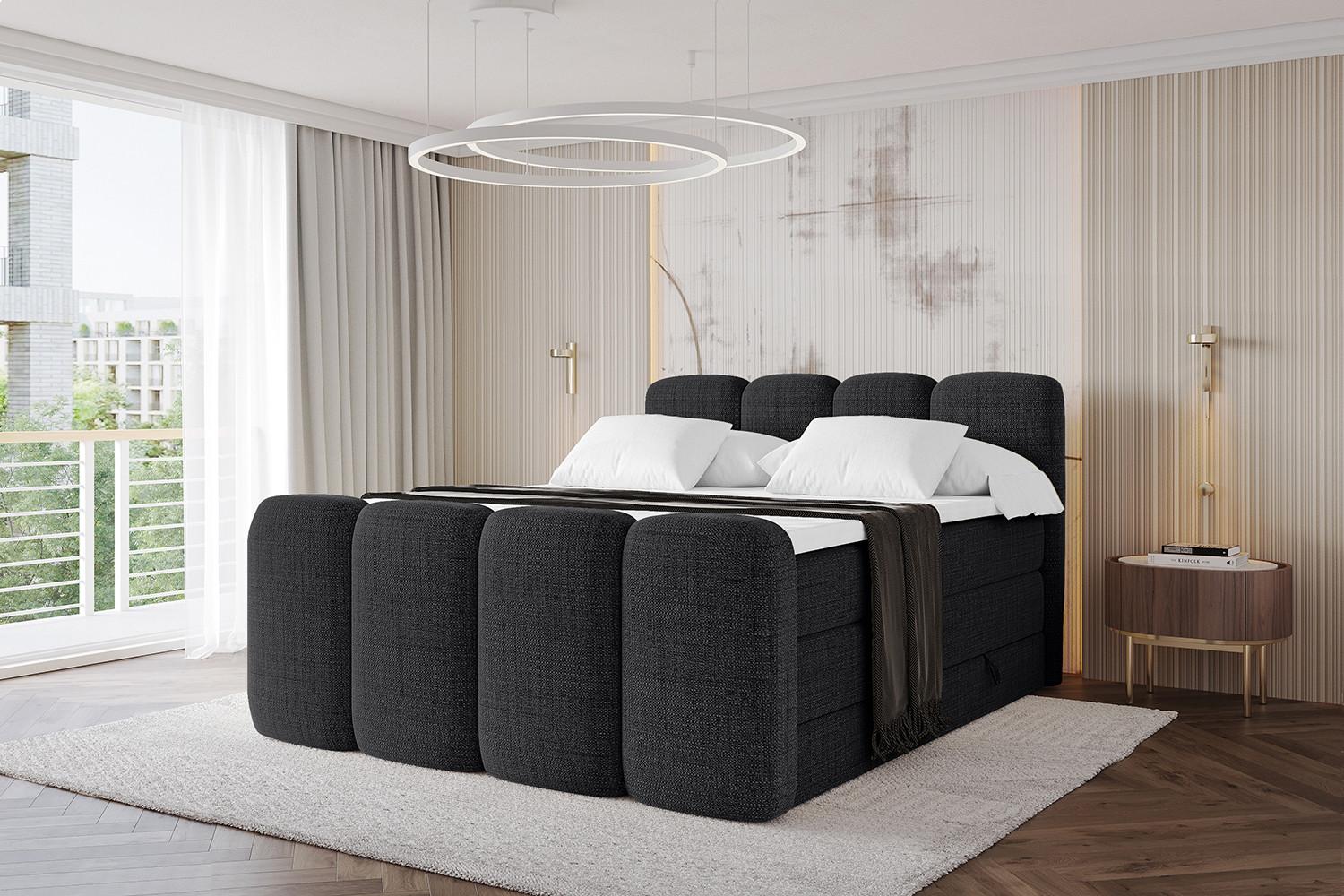 wohnli-moebel-suche-800001729979-1 BOXBETT mit Matratze H3|H4 und Lattenrost - NINA-Z KING - 160x200 cm - Schwarz Holzwerkstoff Möbel > Betten > Boxspringbetten Schwarz