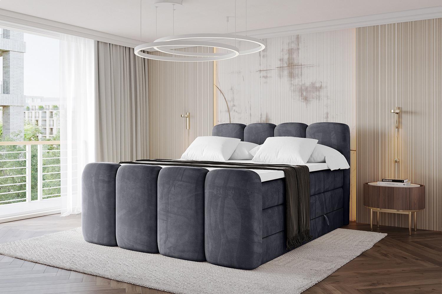 wohnli-moebel-suche-800001730001-1 BOXBETT mit Matratze H3|H4 und Lattenrost - NINA-Z KING - 180x200 cm - Dunkelgrau Holzwerkstoff Möbel > Betten > Boxspringbetten Grau