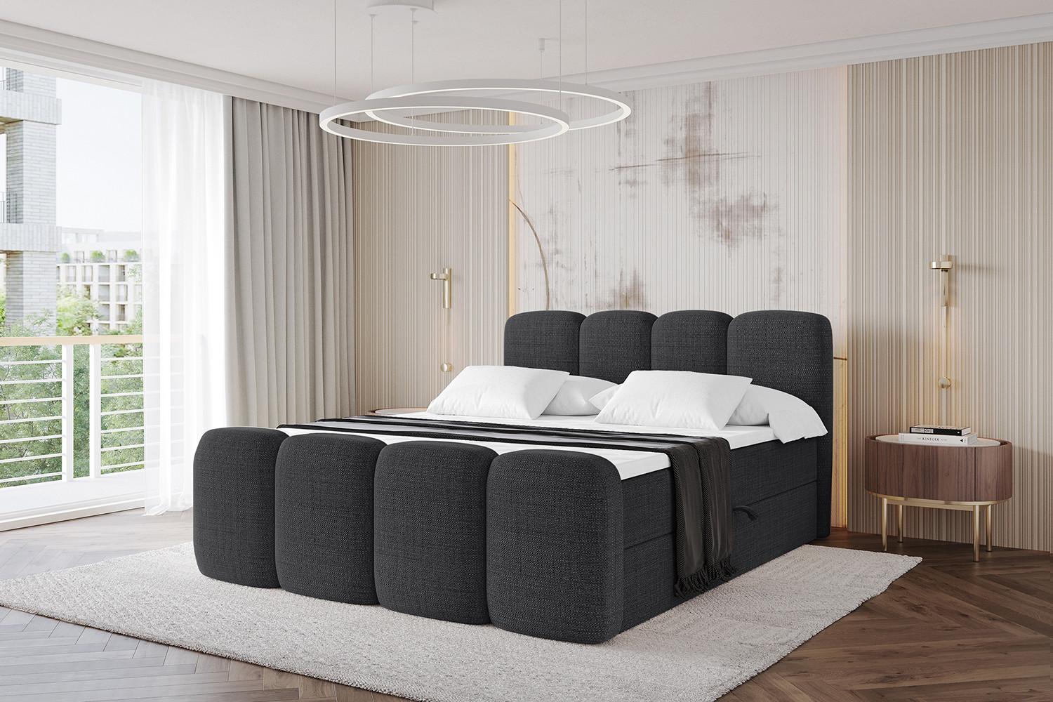BOXBETT mit Matratze H4 und Lattenrost - NINA-Z - 160x200 cm - Schwarz Holzwerkstoff  Möbel > Betten > Boxspringbetten Schwarz