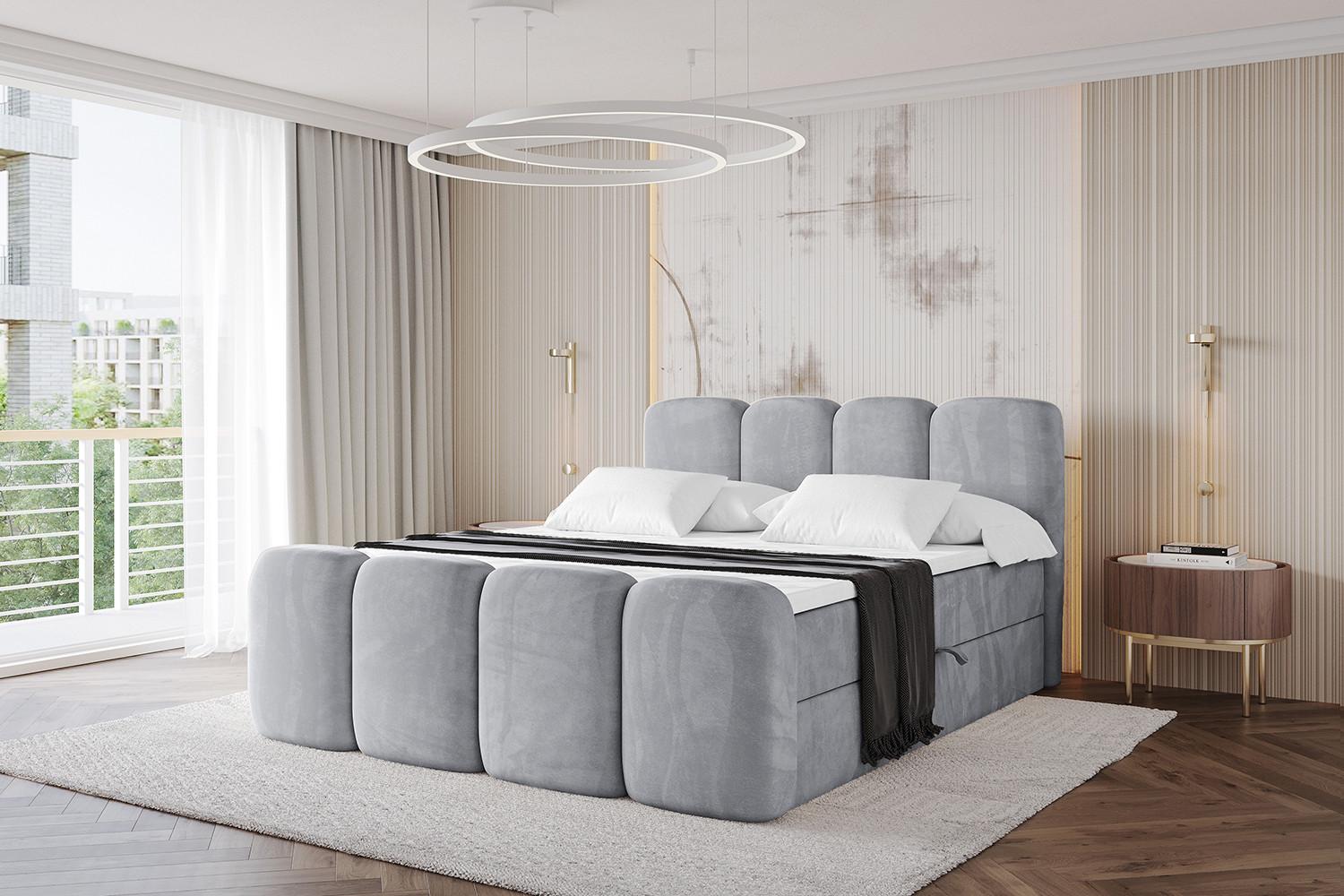 wohnli-moebel-suche-800001730082-1 BOXBETT mit Matratze H4 und Lattenrost - NINA-Z - 160x200 cm - Hellgrau Holzwerkstoff Möbel > Betten > Boxspringbetten Grau