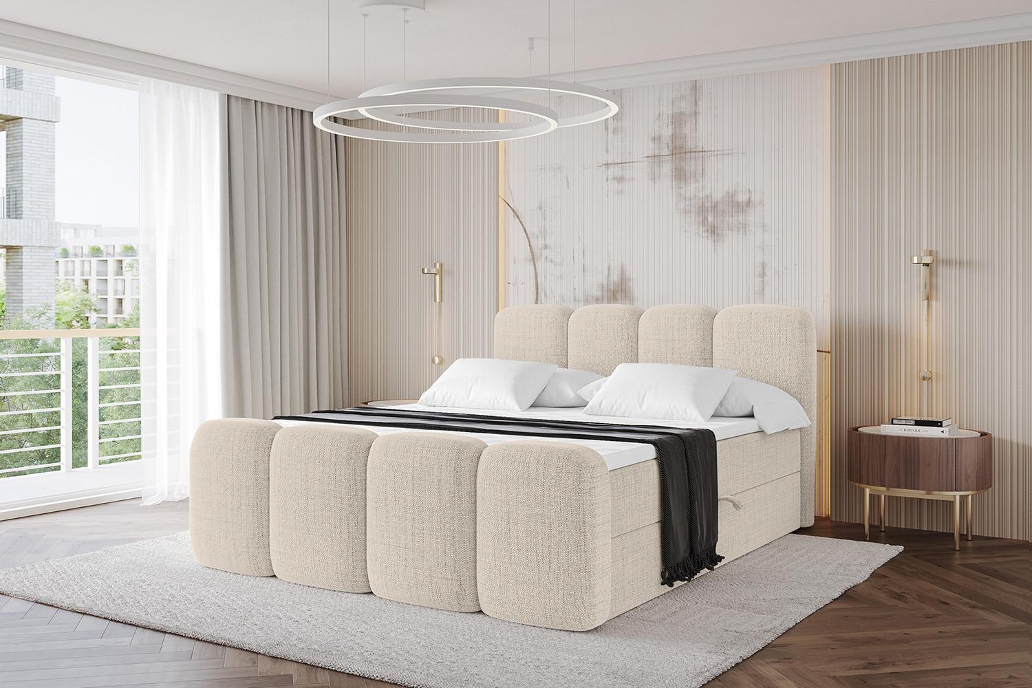 BOXBETT mit Matratze H4 und Lattenrost - NINA-Z - 140x200 cm - Beige Holzwerkstoff  Möbel > Betten > Boxspringbetten Beige