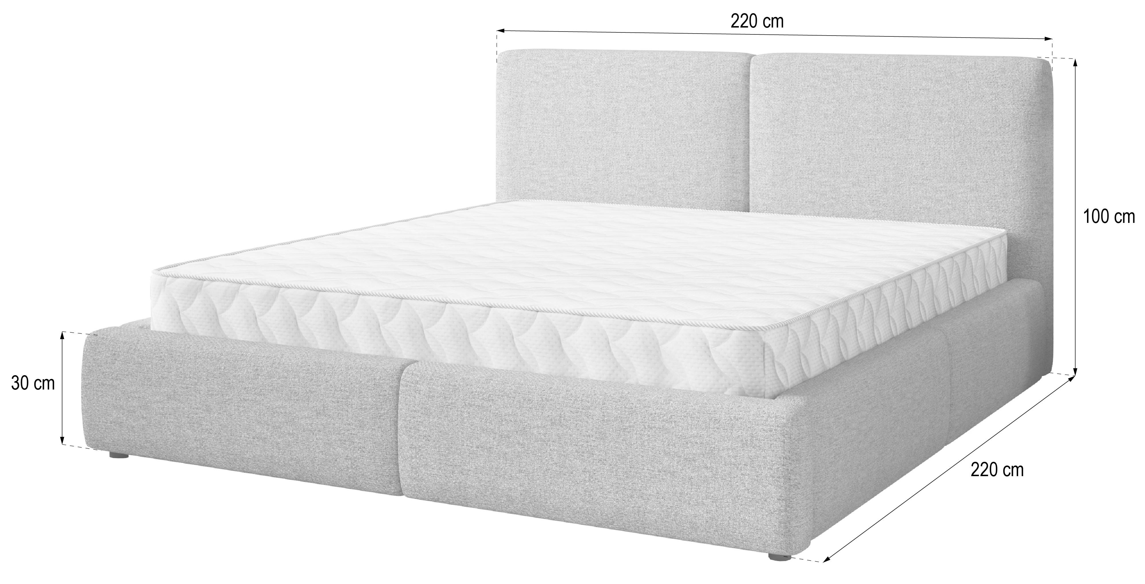 POLSTERBETT FELURO NV 200x200 cm mit Bettkästen - Grau Textil MASSENO Möbel > Betten > Polsterbetten Grau