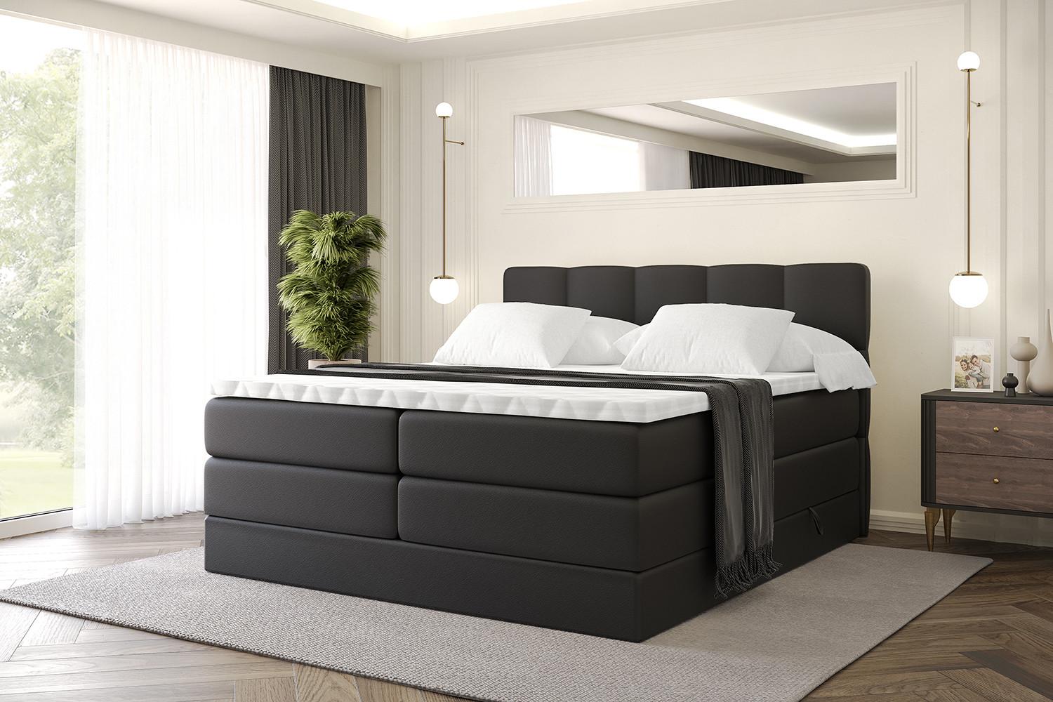 BOXSPRINGBETT mit Matratze H3|H4 und Lattenrost - LIRO KING-140x200 - Schwarz Holzwerkstoff ALTDECOR Möbel > Betten > Boxspringbetten Schwarz