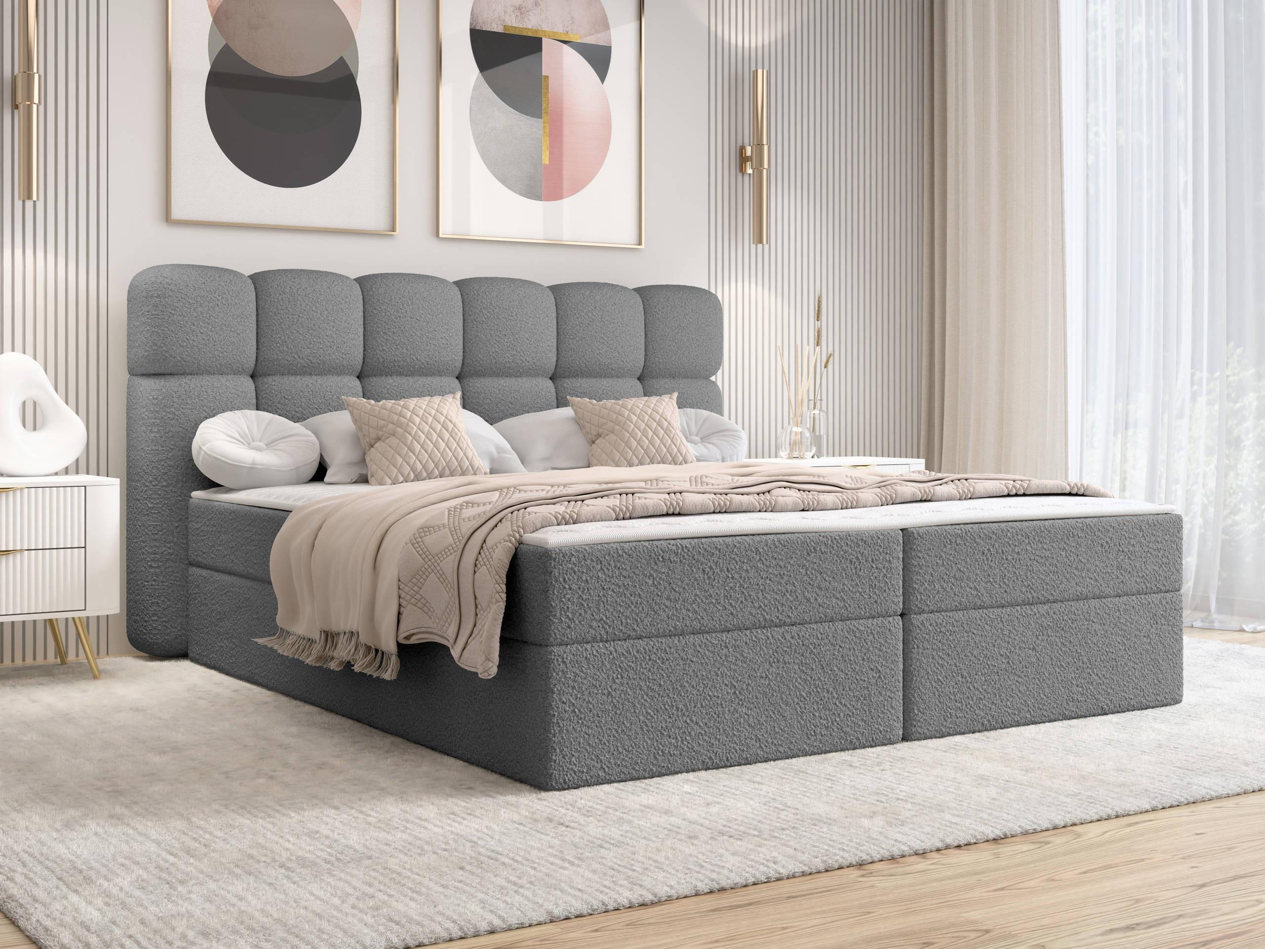 BOXBETT Softi 2 Boucle - H3 Textil MIRJAN24 Möbel > Betten > Boxspringbetten Grau