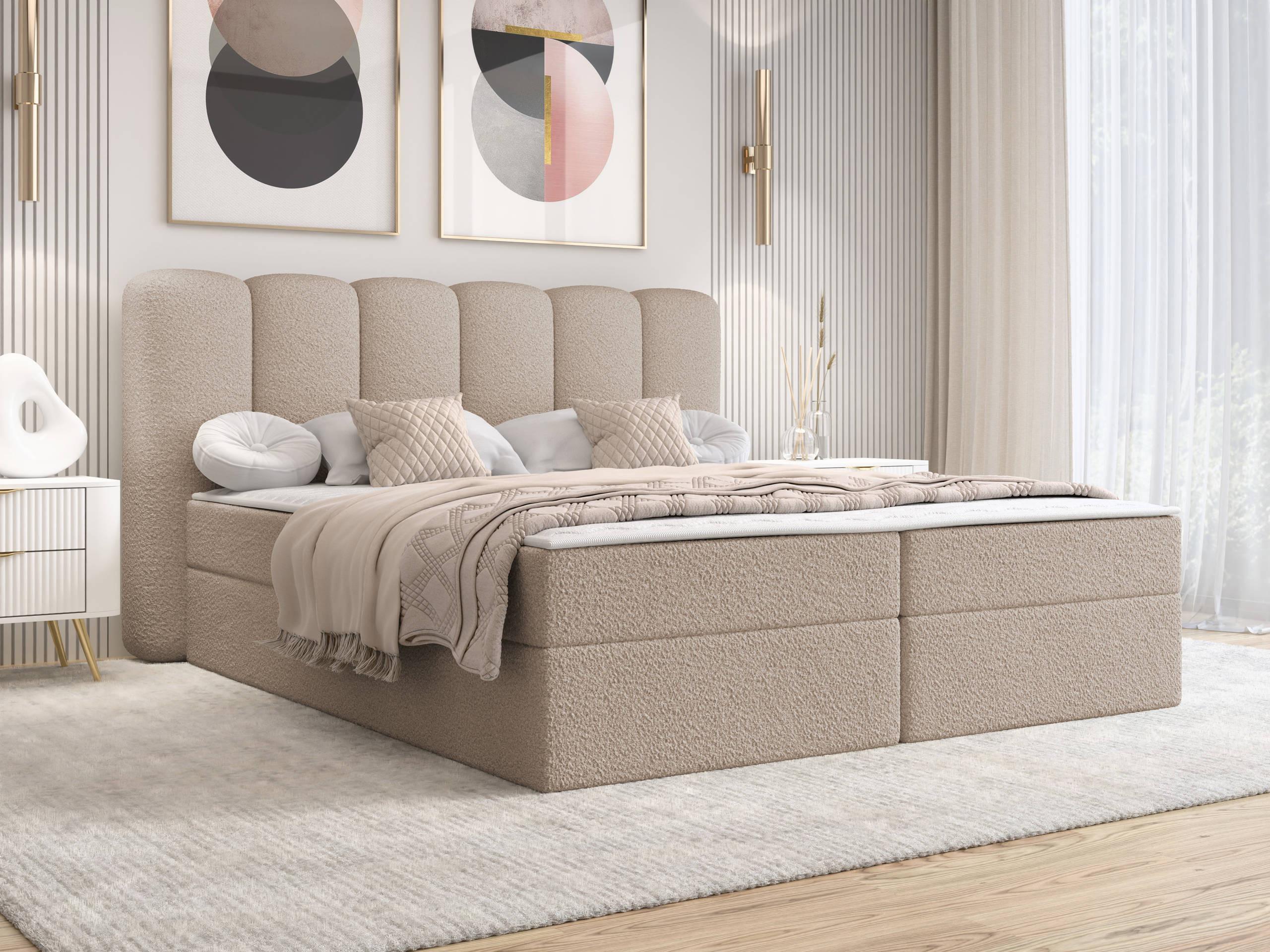 BOXBETT Softi 1 Boucle - H3 Textil MIRJAN24 Möbel > Betten > Boxspringbetten Beige